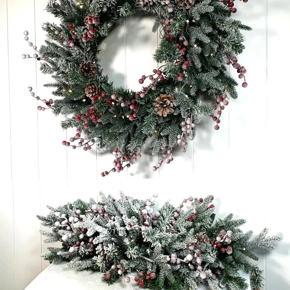 National Tree Company HGTV LED Pre-Lit Battery Timer Large Snowy Garland Swag